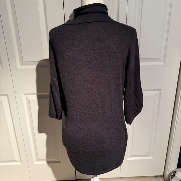 Ann Taylor Womens Sweater Medium Gray Turtleneck Puff Sleeve Tunic Lightweight - Picture 2 of 6